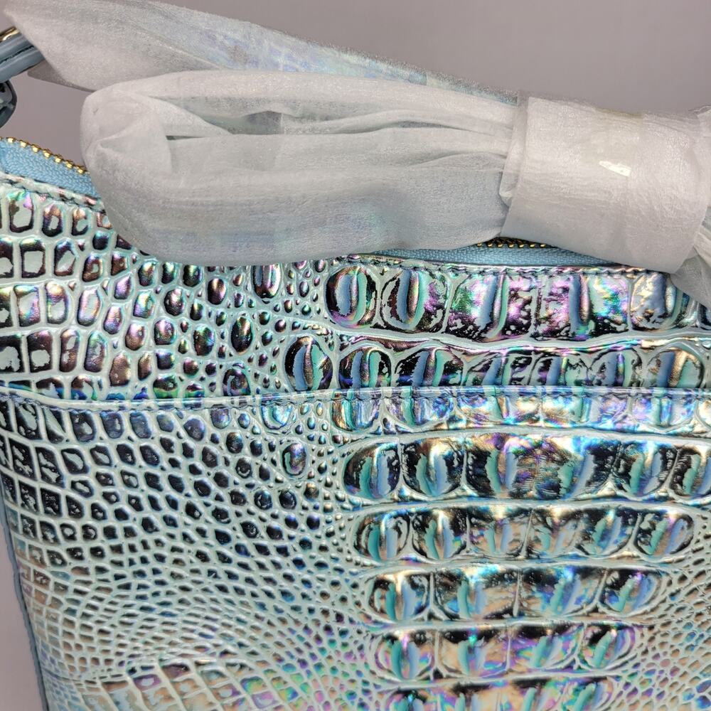 Brahmin Katie Wonderland Melbourne Iridescent Blue Croc-Embossed Shoulder Bag - Picture 10 of 15